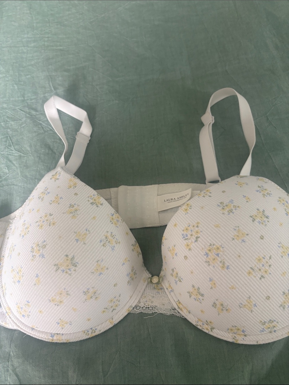 Laura Ashley White Floral Molded Bra with Yellow & Blue Accents